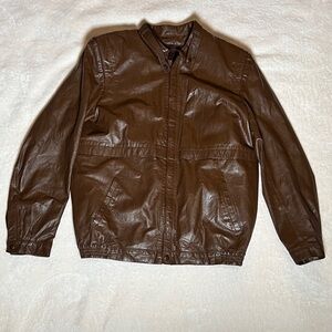 Vintage Men’s Brown Leather Jacket Made In Italy Rabbit Fur Removable Lining XL